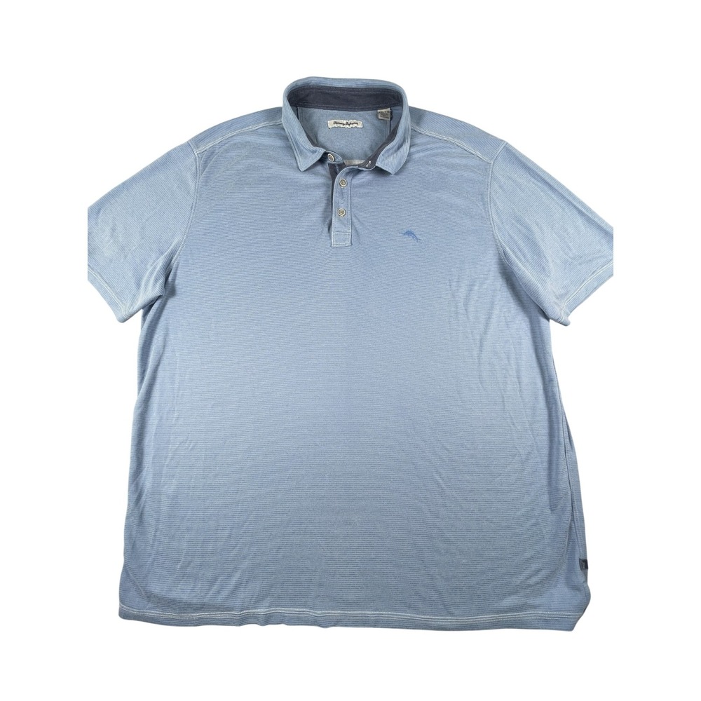 Tommy Bahama Polo Mens XXL Blue Emfielder Short Sleeve Stripe Tencel Blend Shirt